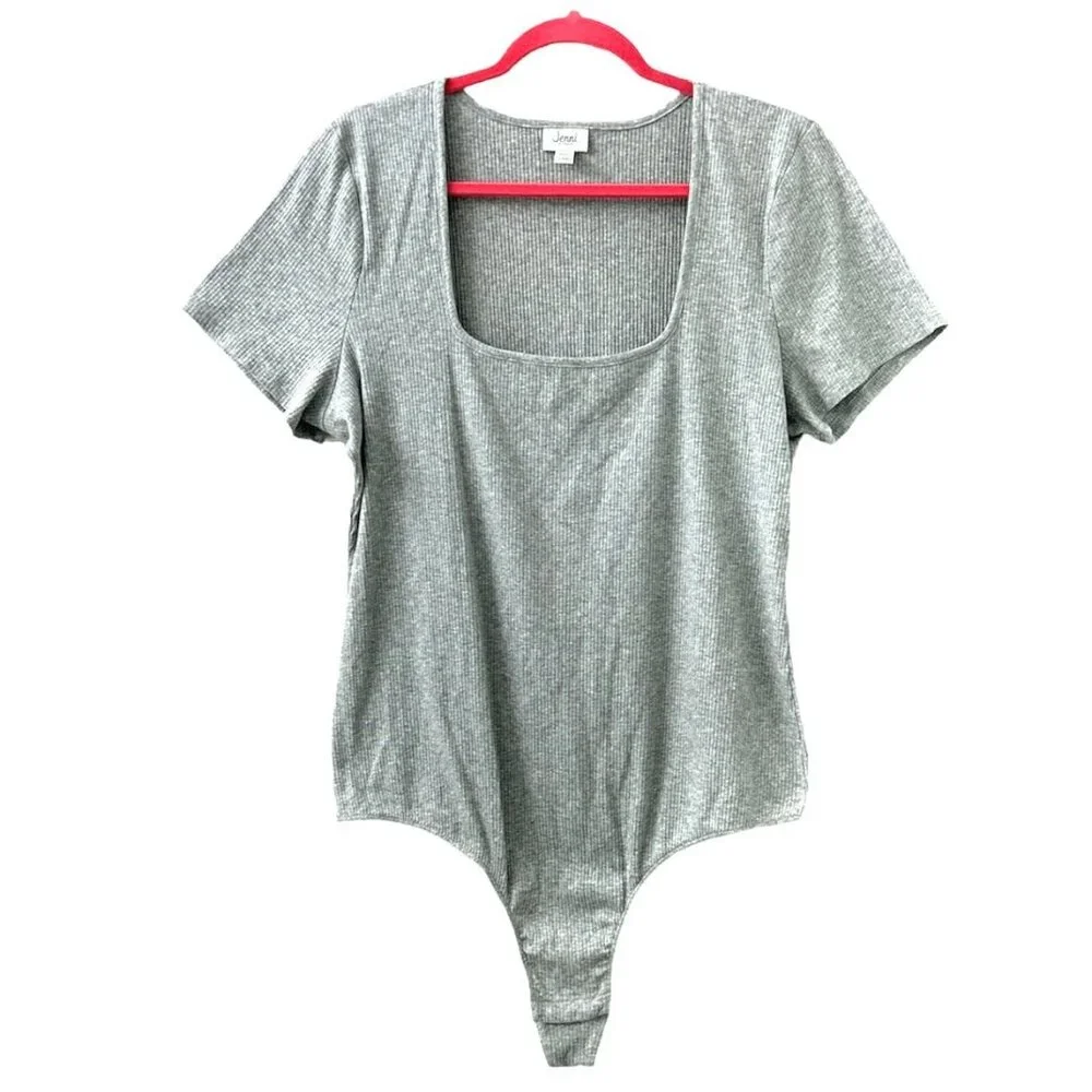 Jenni Intimates Classics Women's Square Neck Ribbed Gray Bodysuit - Picture 2 of 6